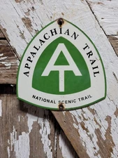 VINTAGE APPALACHIAN TRAIL PORCELAIN SIGN OLD SMOKY MOUNTAINS SCENIC HIKE PARK AT