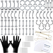 84PCS Body Septum Piercing Kit 14G 16G Tools for Nose Tongue Lip Ear Eyebrow ...