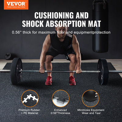 Gym Floor Mats, 0.56'' Thick, 25 Tiles, Rubber Top with EVA Foam - Black & White,