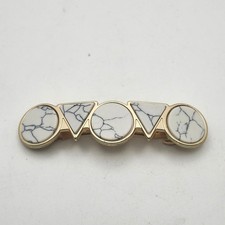 Gold Tone Geometric White Marble Look Hair Barrette Clip Statement Triangle