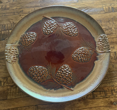 Big Sky Carvers Fusion Pinecone Stoneware Platter Glazed 15'' Decorative Gallery