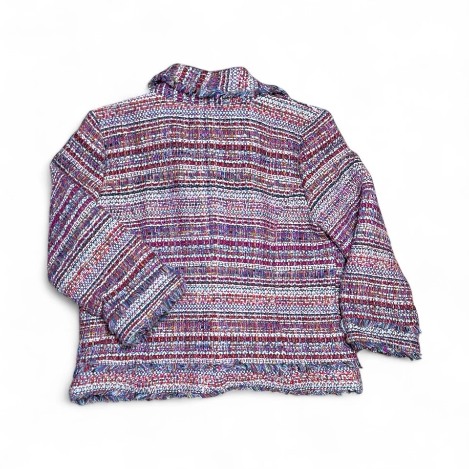 Halogen Multicolor Tweed Bouclé Blazer Women’s Sz M  Jacket Fringe Open Front - Image 2 of 4