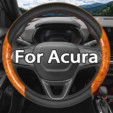 15 Steering Wheel Cover Genuine Nappa Leather For Acura Peach Wood Yellow