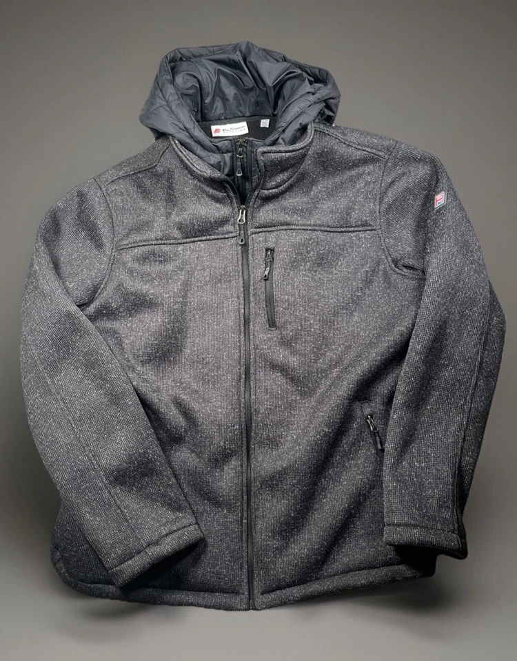 Chaqueta Ben Sherman Función Hombre’s XL Abrigo Gris Tejido Con Capucha Acolchada Cremallera Completa Foto 2 de 4