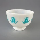 Vintage Fire-King Milk Glass Cottage Cheese Bowl Aqua Blue Tulip Anchor Hocki