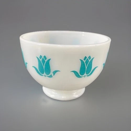 Vintage Fire-King Milk Glass Cottage Cheese Bowl Aqua Blue Tulip Anchor Hocki