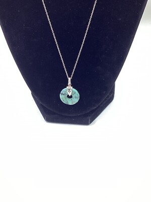 Sterling Silber Kette mit Halbedelstein grün blau Donut Collier gemarkt 925 RJ 