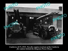 OLD LARGE HISTORIC PHOTO OF CANBERRA ACT 2 FIRE ENGINES AT THE FIRE STATION 1925