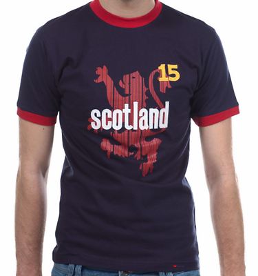 Gents T Shirt With Scotland Text and Lion Rampant In Navy Size Medium