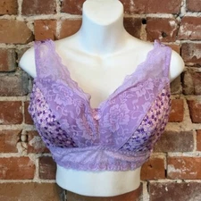 Rhonda Shear Lavender Purple Floral Pin Up Lace Retro Bra New Removable Pads