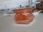 Vintage Jeannette Glass Iridescent Crackle Marigold Ladies Spittoon Cuspidor 7”