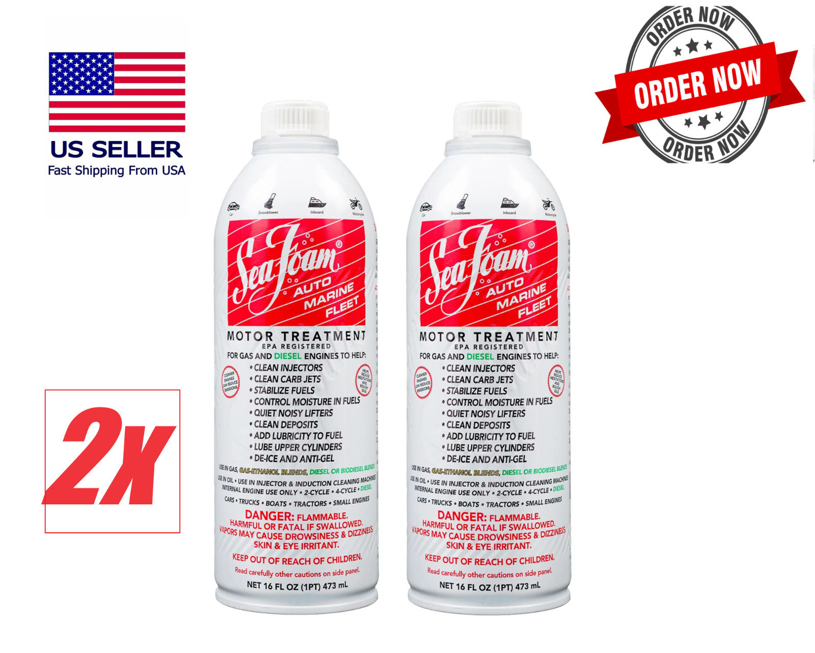 Sea Foam SF-16 Motor Treatment for Gas and Diesel Engines 16 oz. Pack Of 2