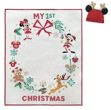 Disney Mickey  Minnie Mouse Baby Throw ''My First Christmas'' Blanket  Hat Set