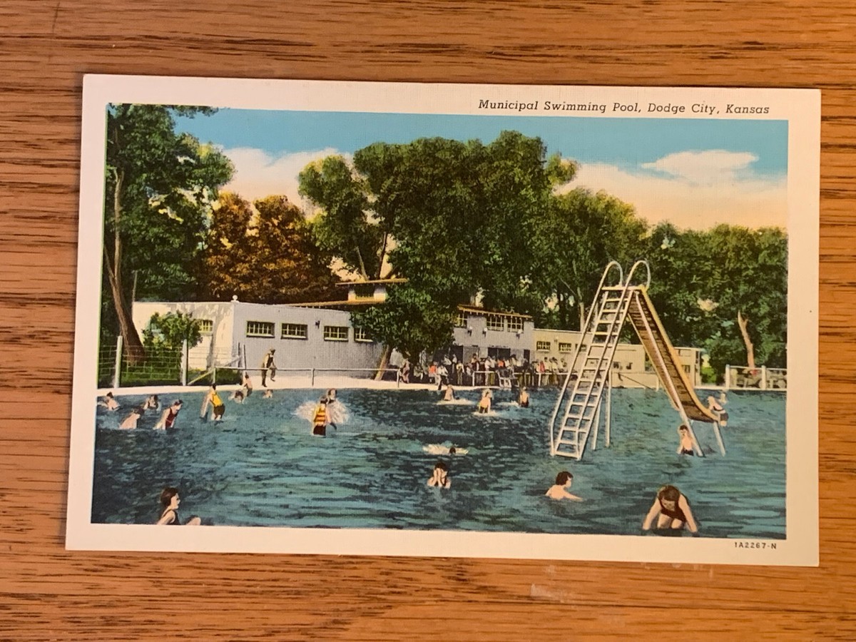 Kansas, KS, Dodge City, Municipal Swimming Pool, Slide, Swimmers