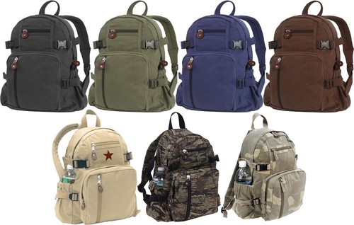 Washed Canvas Backpack School Knapsack Army Style Travel Bag Pack -Mini or Jumbo - Picture 2 of 18