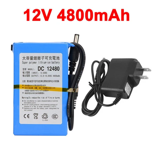 12V DC Rechargeable Lithium-ion Battery Portable Battery Pack w/ Charger Switch - Picture 21 of 25