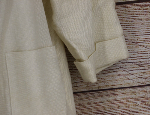 VINTAGE KGR Womens Size 14 Petites Padded Shoulders Linen Blazer Jacket Ivory - Picture 3 of 8
