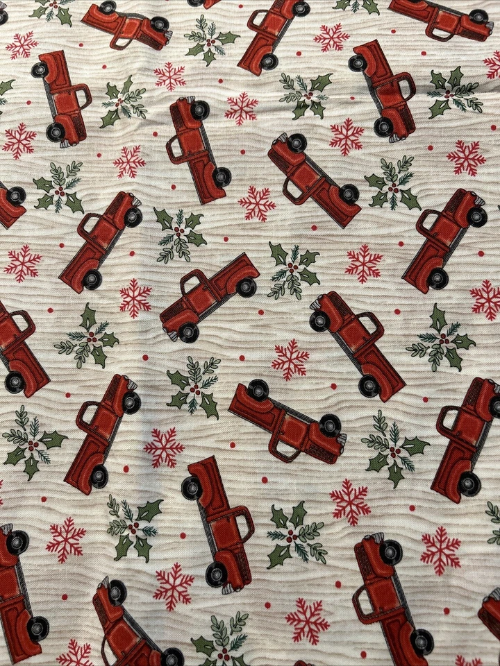 Christmas Fabric Moda Home Sweet Holiday Deb Strain Red Pickup Truck Beige 2 YD - Image 4 of 4