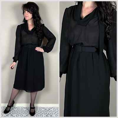 Vintage 1960s Black Chiffon Long Sleeve Dress - 30"/32" Waist | eBay