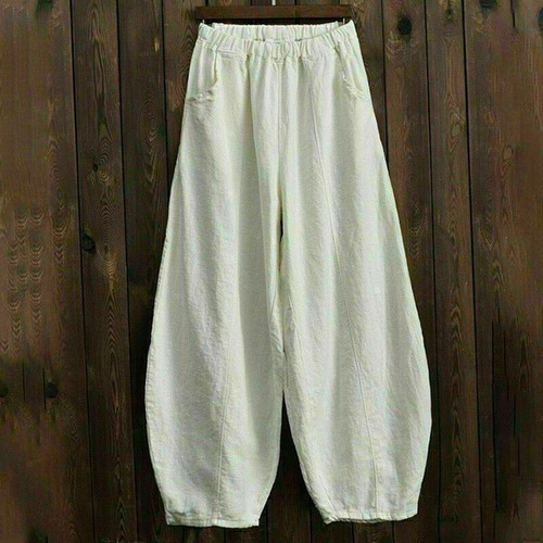 UK Summer Womens Ladies Cotton Linen Baggy Casual Harem Pants Trousers Plus Size - Picture 12 of 17
