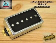 P-94 Style Humbucker sized P-90 Bridge Pickup  Chrome / Black ( Alnico 5 )
