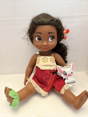 Disney Store Disney Animations Collection Moana Doll 15'' with Pua & Leaf Anklet