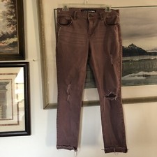 Express Mid Rise Ankle Leggings Red Distressed Skinny Jeans Sz 6 A2860