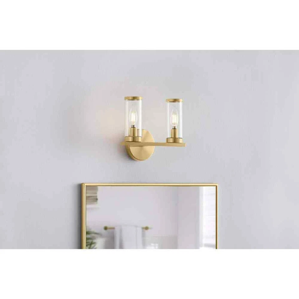 Hampton Bay Loveland Brass Bathroom Vanity Light Fixture w/ Clear Glass Shades - Imagem 2 de 4