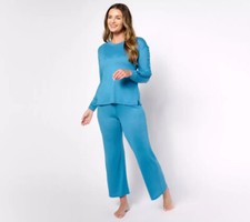 MUK LUKS Butter Knit Sweatshirt  Wide Leg Pajama Set Teal Size 1X A521604