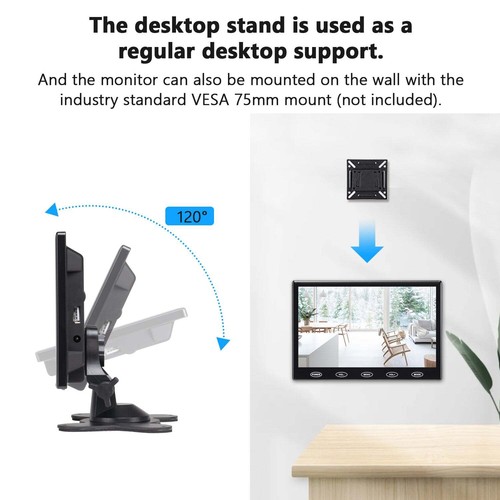 HD CCTV Praktisch Monitor Display Auto Video Bildschirm AV/VGA/HDMI Touch-Tasten - Bild 12 von 15