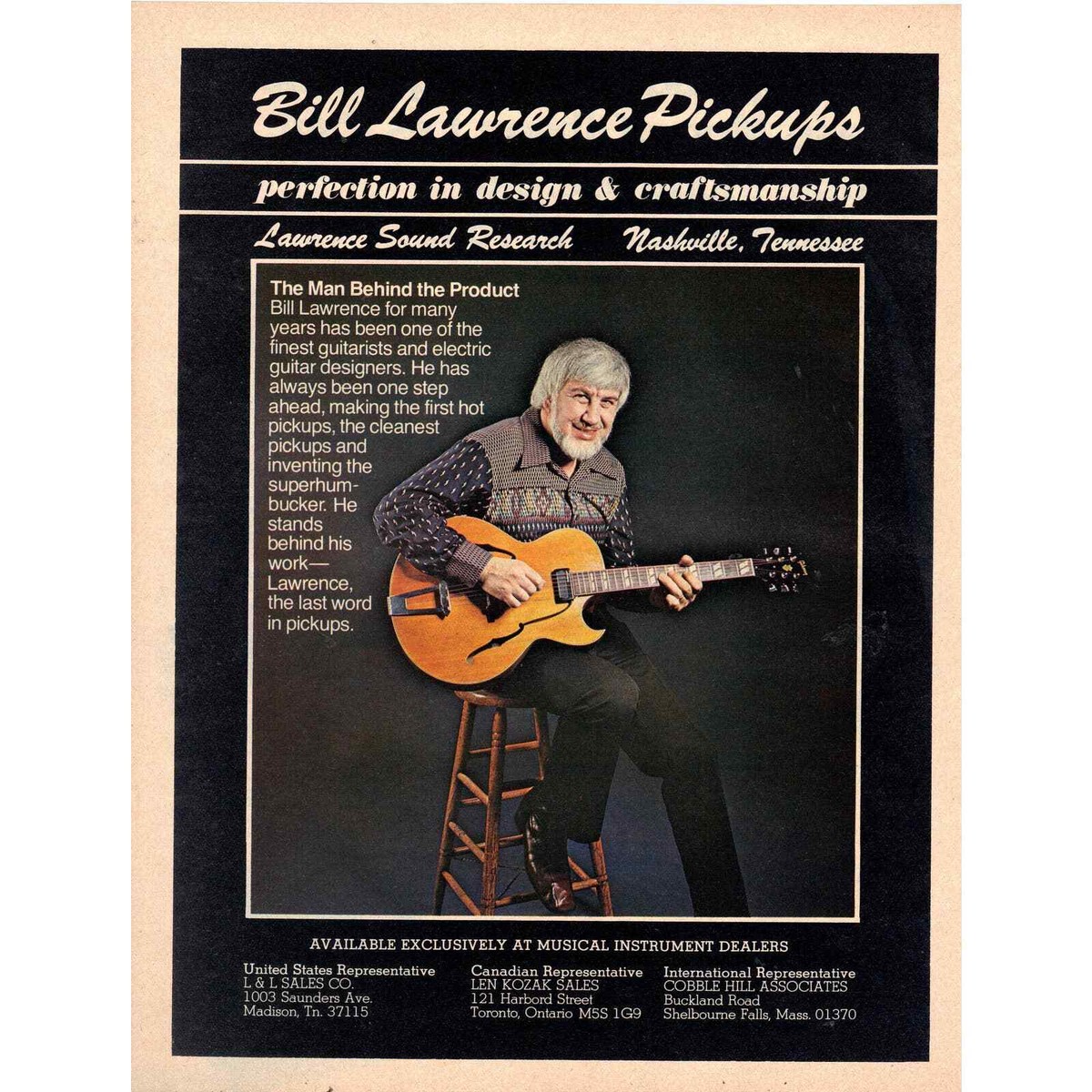 Vintage 1977 Print Ad for Bill Lawrence Guitar Pickups and Lab