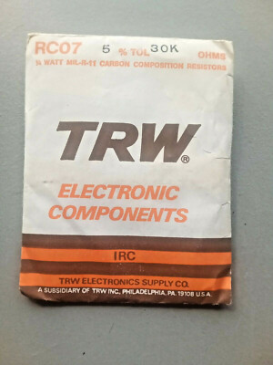 QTY-50 30K Ohm 1/4W 5% CARBON COMPOSITION RESISTORS TRW RC07 MIL-R-11 
