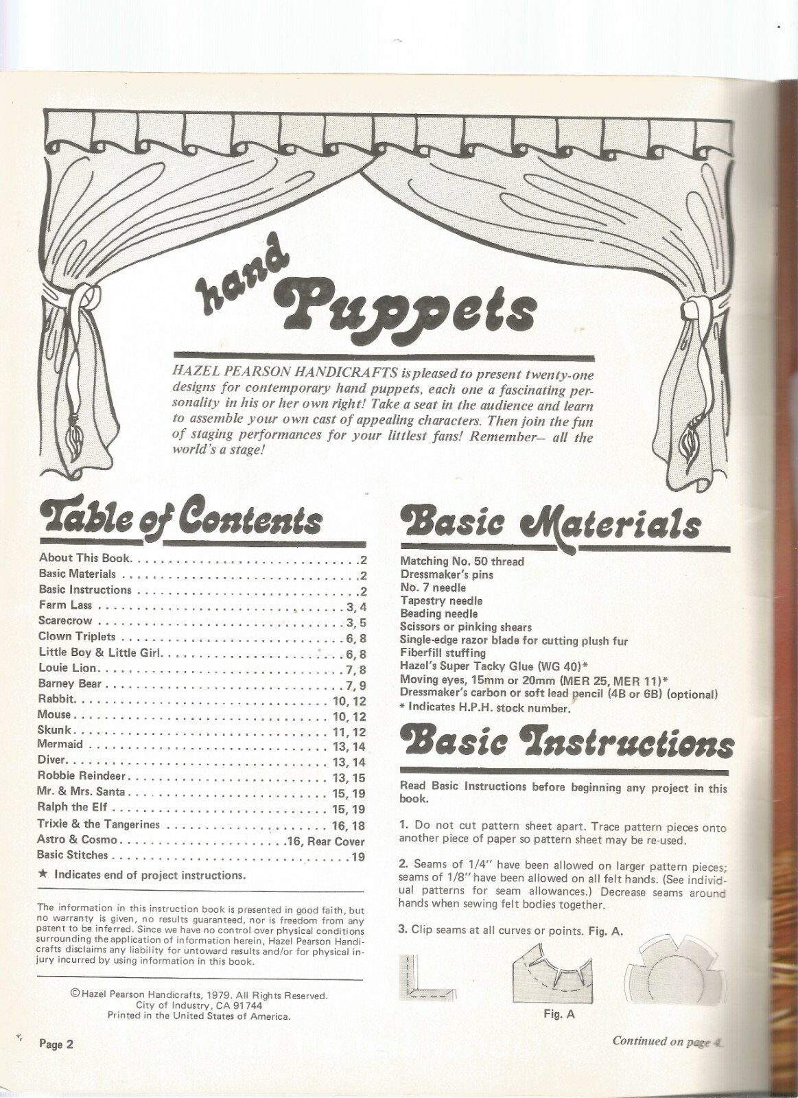 Hand Puppets Sewing Instructions Hazel Pearson Handicrafts Vintage G93