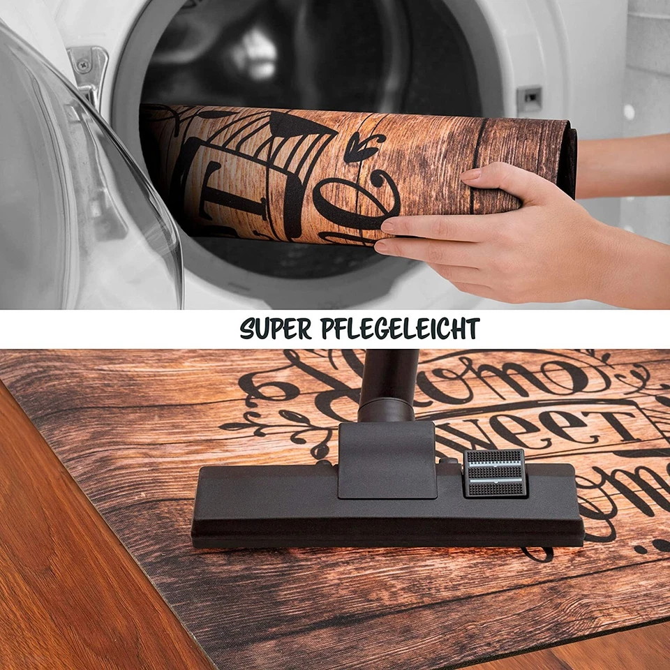 Fußmatte innen & außen 50x70cm, Home Sweet Home Holzoptik Schmutzfangmatte Groß - Bild 4 von 4