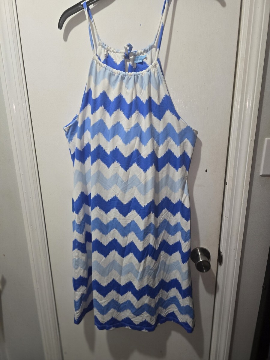 Women's J. Mclaughlin For Dillards Maria Halter Dress White & Blue Sz L Women's J. Mclaughlin For Dillards Maria Halter Dress White & Blue Sz L
