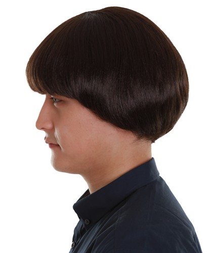 Retro Bowl Cut Wig for Men - Straight Hair Cosplay Costume Wig, Dark Brown - Picture 5 of 9