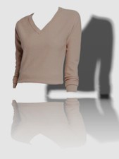  225 Neiman Marcus Women Beige Cashmere Modern V-Neck Sweater Size L