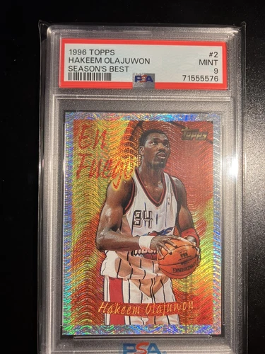 1996-97 Topps Season’sBest En Fuego #2 Hakeem Olajuwon PSA 9 Mint Houston Rocket