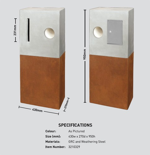 NEW Modern Design Two Finish Stone & Steel Pillar Letterbox Letter Box Key Lock - Picture 3 of 5