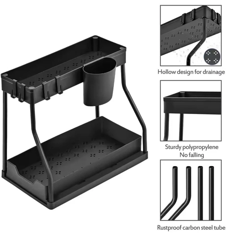 2 PACK X Under Sink Organizer Rack 2 Tier Under Sliding Cabinet Basket Organizer - Image 3 of 4