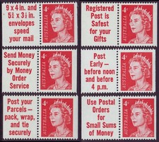 1966  4c QEII BOOKLET TAB PAIRS (6) HELECON INK VARIETY MINT UNHINGED (A23902)