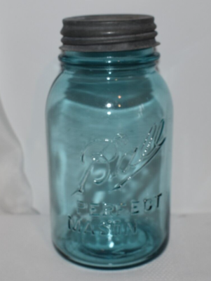Vintage Ball Perfect MASON Blue Canning Jar with Zinc Lid No. 9A