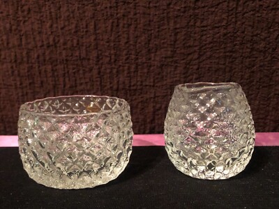 vintage small diamond cut glass cream and sugar dainty delicate   f