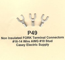 50 Non-Insulated FORK SPADE Terminal Connector 16-14 Wire Gauge 10 Stud USA