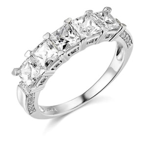 3 Ct Princess Cut Real 14k White Gold Simulated Diamond Wedding Band Ring - Click1Get2 Deals