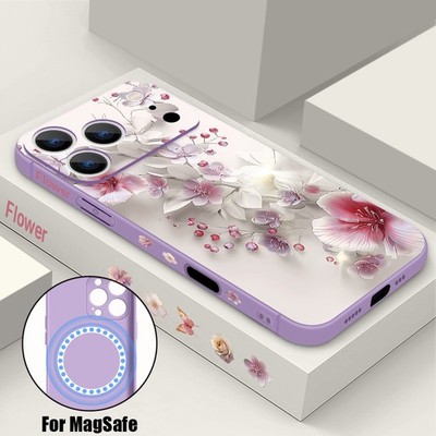 Magsafe Hülle für iPhone 17 16 Pro Max 15 14 13 12 Retro Blumen Magnetische Case