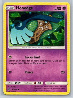 Honedge (92) #92/236 SM - Unified Minds Common - Pokemon Cards E9