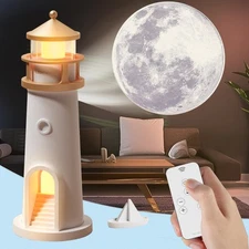 Moon Lamp Projector Night Lights, Moon Lighthouse Lamp, Remote Control Timer ...