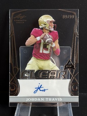 2023 Leaf Trinity Jordan Travis Clear Silver Auto Seminoles Jets /99