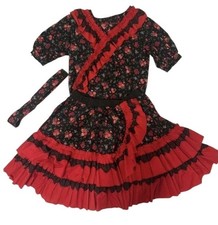 2 Piece Floral Skirt Top Set Red Black Ruffle Lace Western Prairie Square Dance